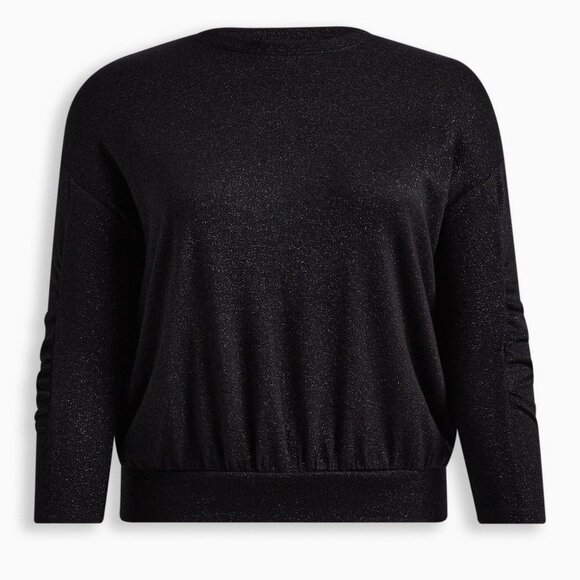 NWT Torrid Black Sparkle Knit Drop Shoulder Shirred Sleeve Top - Size 3 / 3X - Picture 2 of 6